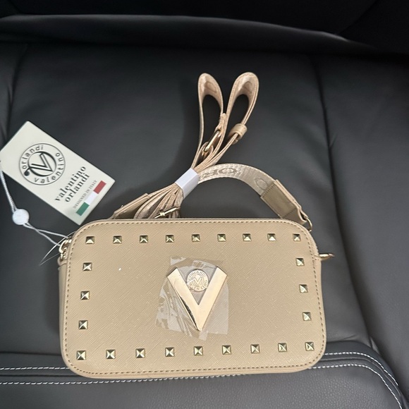 Valentino Orlandi Handbags - Valentino Orlandi Beige Crossbody Bag with Gold Studded Accents